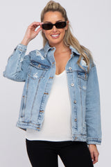 Light Blue Distressed Denim Maternity Jacket