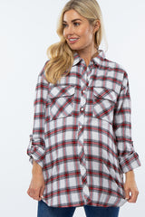 White Plaid Maternity Flannel Maternity Top