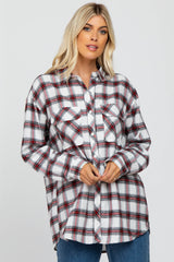 White Plaid Maternity Flannel Maternity Top