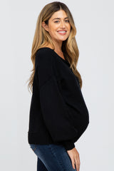 Black Boat Neck Bubble Sleeve Maternity Sweater