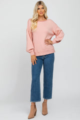 Light Pink Boat Neck Bubble Sleeve Sweater