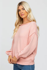 Light Pink Boat Neck Bubble Sleeve Sweater