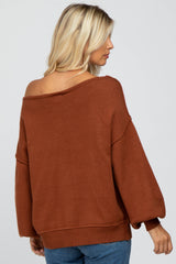 Camel Boat Neck Bubble Sleeve Sweater