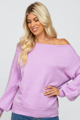 Lavender Boat Neck Bubble Sleeve Sweater