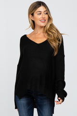 Black Side Slit Knit Maternity Sweater