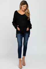 Black Side Slit Knit Maternity Sweater