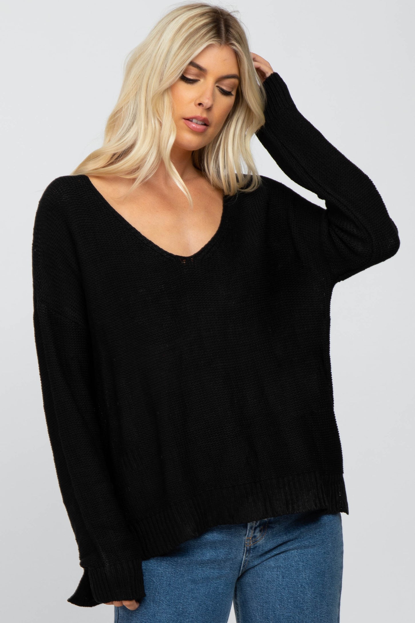 Black Side Slit Knit Maternity Sweater– PinkBlush