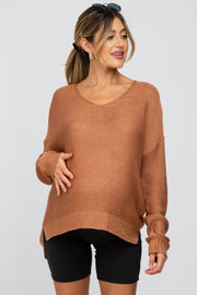 Rust Side Slit Knit Maternity Sweater