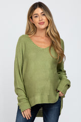 Light Olive Side Slit Knit Maternity Sweater