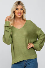 Light Olive Side Slit Knit Sweater