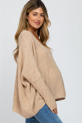Beige Speckled Oversized Maternity Sweater