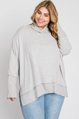 Heather Grey Soft Knit Dolman Sleeve Cowl Neck Maternity Plus Top