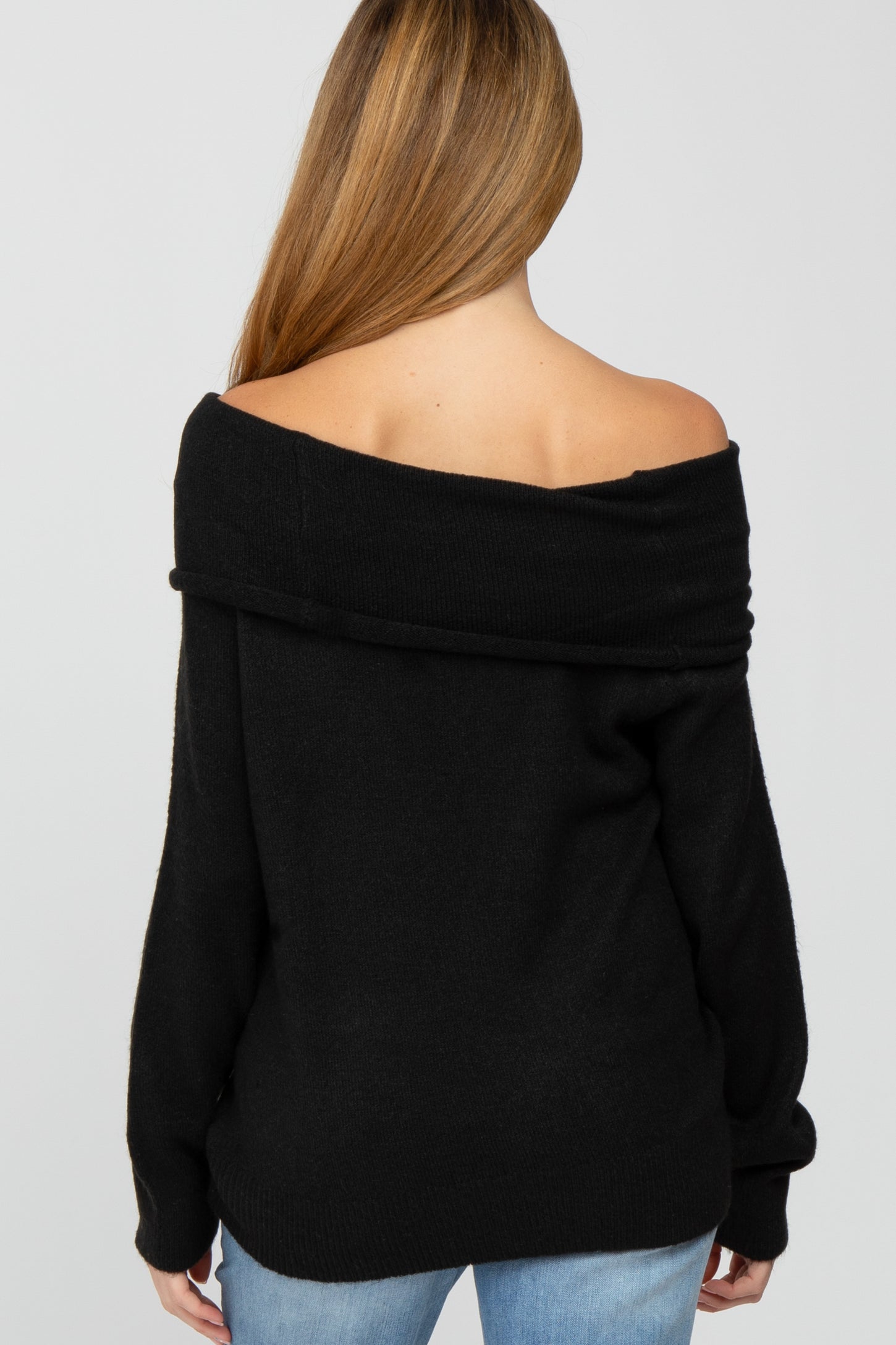 Black Off Shoulder Foldover Maternity Sweater