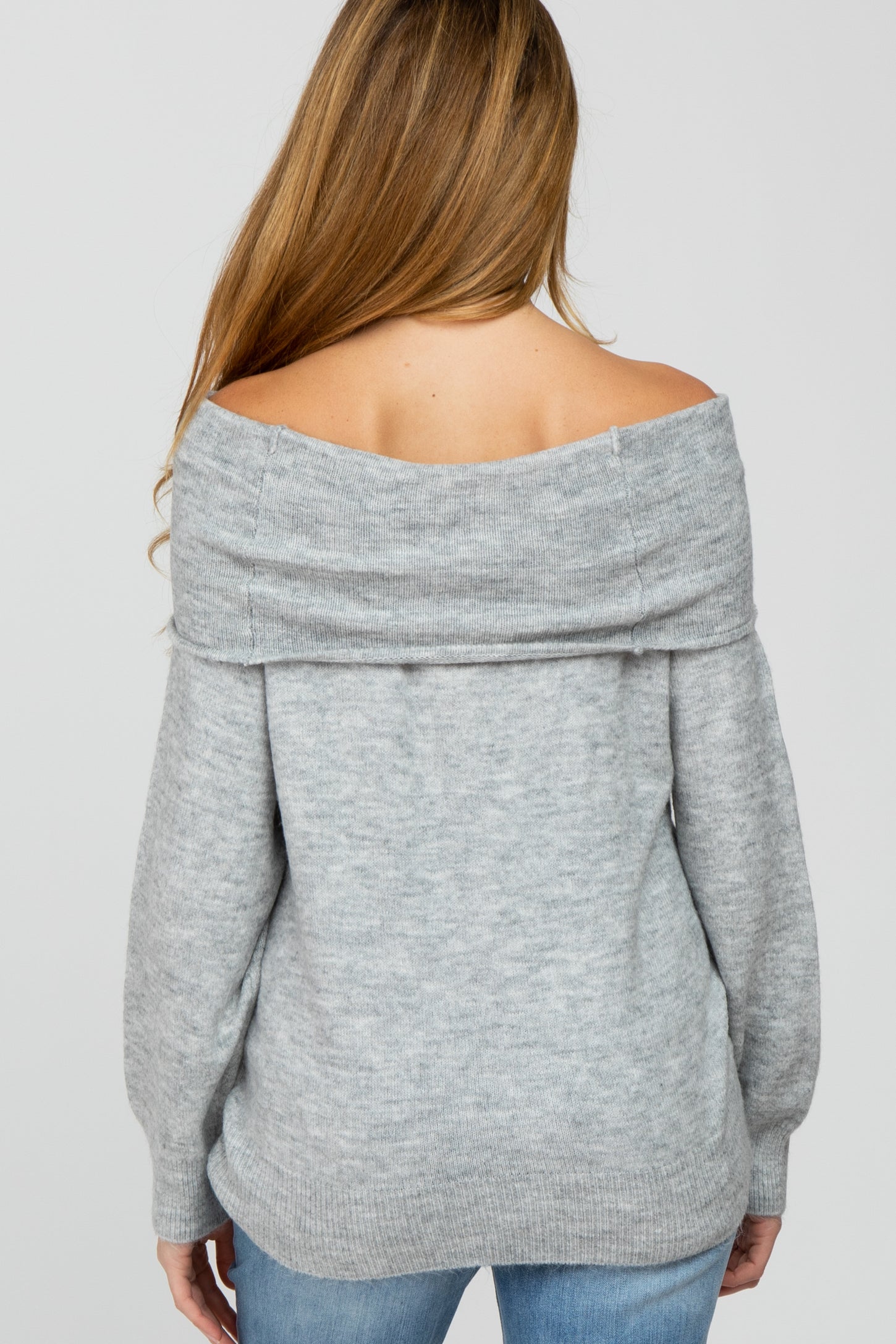 Heather Grey Off Shoulder Foldover Maternity Sweater