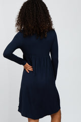 Navy Blue 3/4 Sleeve Babydoll Dress