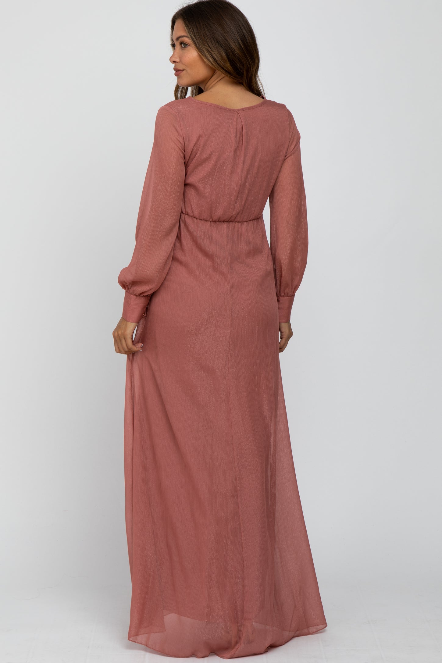 Pink Metallic Chiffon Maternity Maxi Dress PinkBlush Pink Metallic Chiffon Maternity Maxi Dress PinkBlush