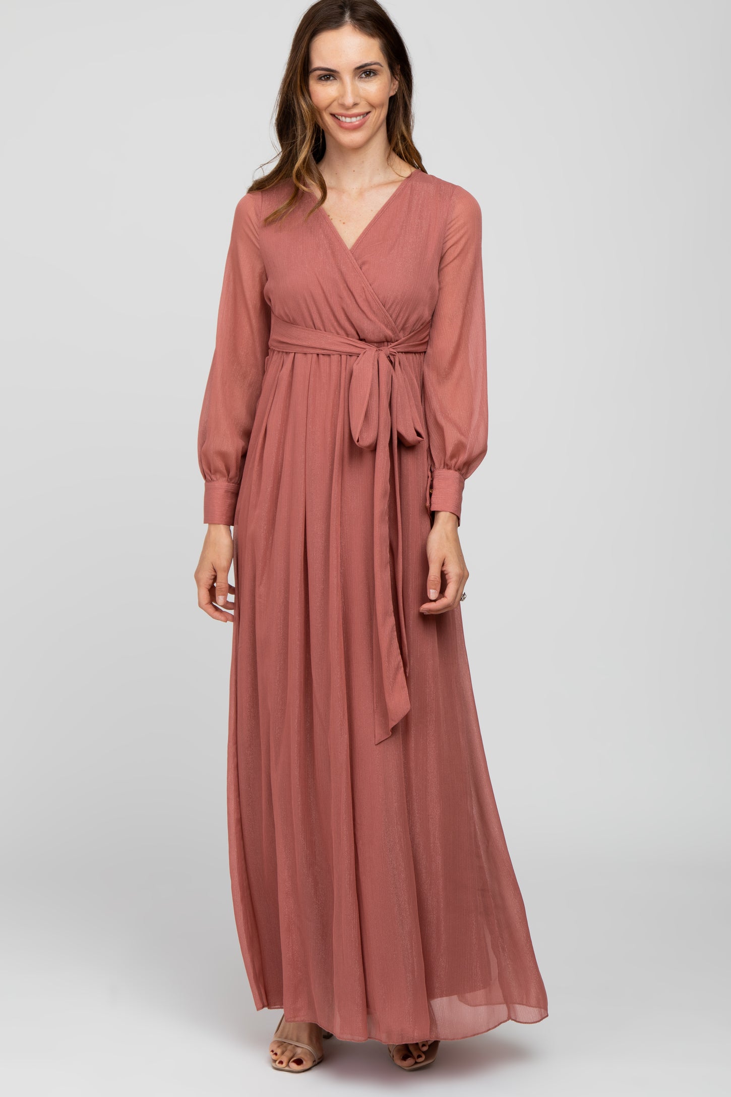 Pink Metallic Chiffon Maternity Maxi Dress PinkBlush Pink Metallic Chiffon Maternity Maxi Dress PinkBlush