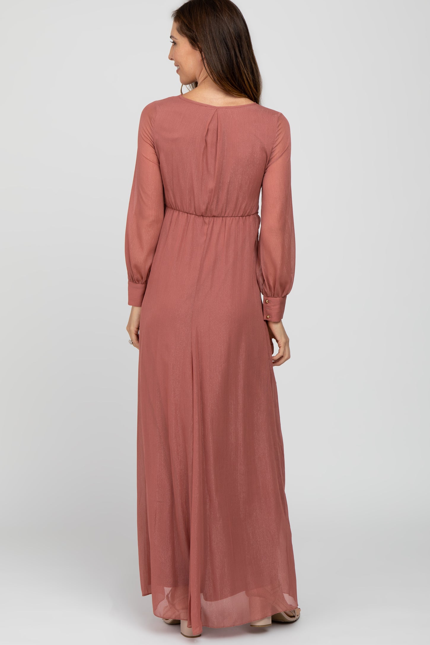 Pink Metallic Chiffon Maternity Maxi Dress Pink Metallic Chiffon Maternity Maxi Dress