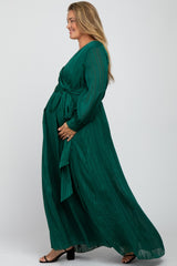 Forest Green Metallic Striped Chiffon Maternity Plus Maxi Dress