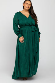 Forest Green Metallic Striped Chiffon Plus Maxi Dress