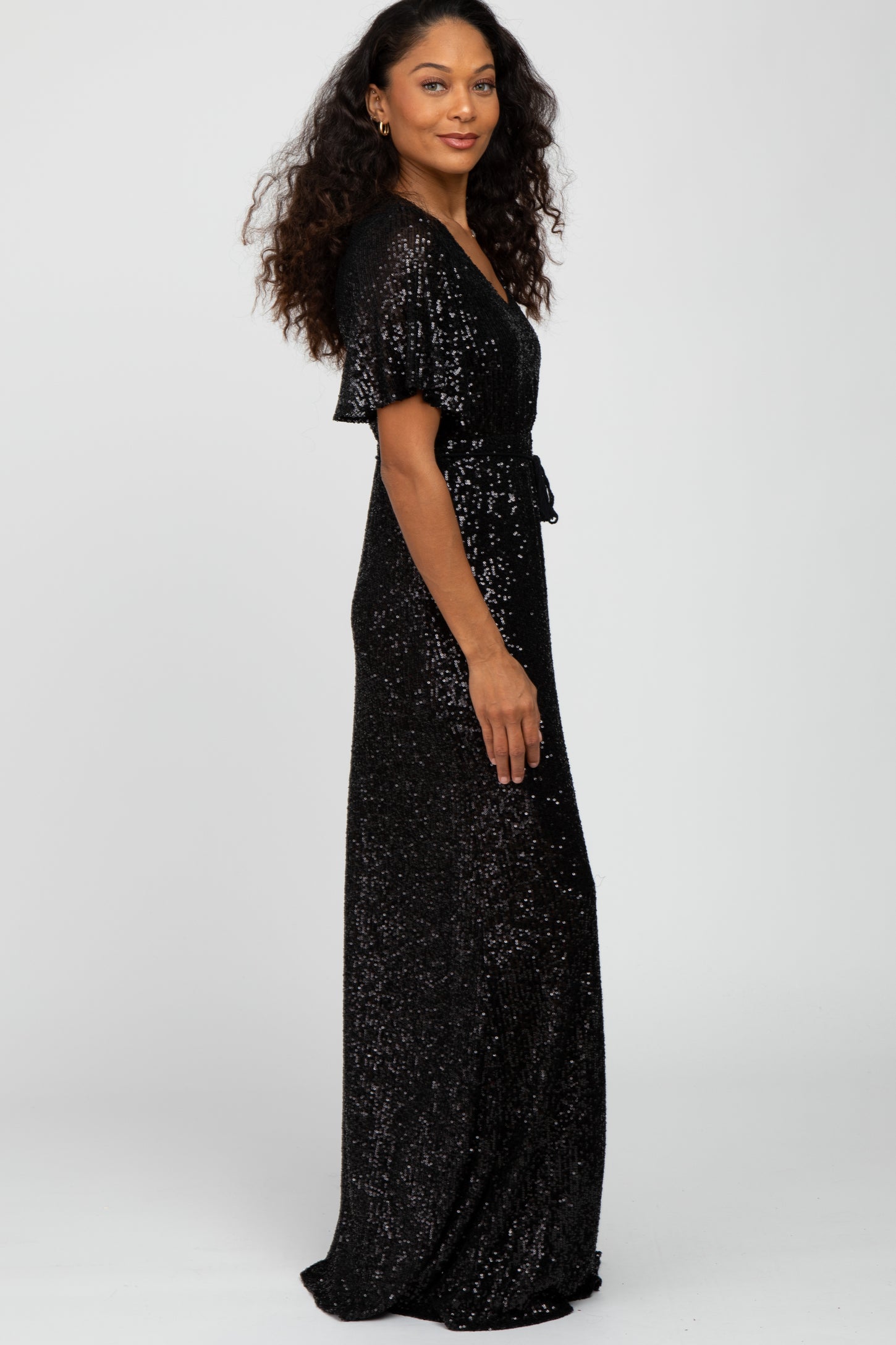 Black Sequin Short Sleeve Maxi Dress PinkBlush Black Sequin Short Sleeve Maxi Dress PinkBlush