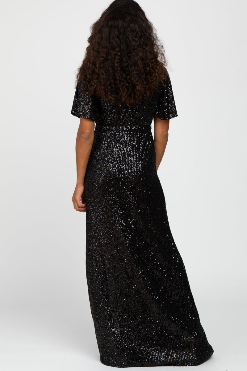 Black Sequin Short Sleeve Maxi Dress – PinkBlush