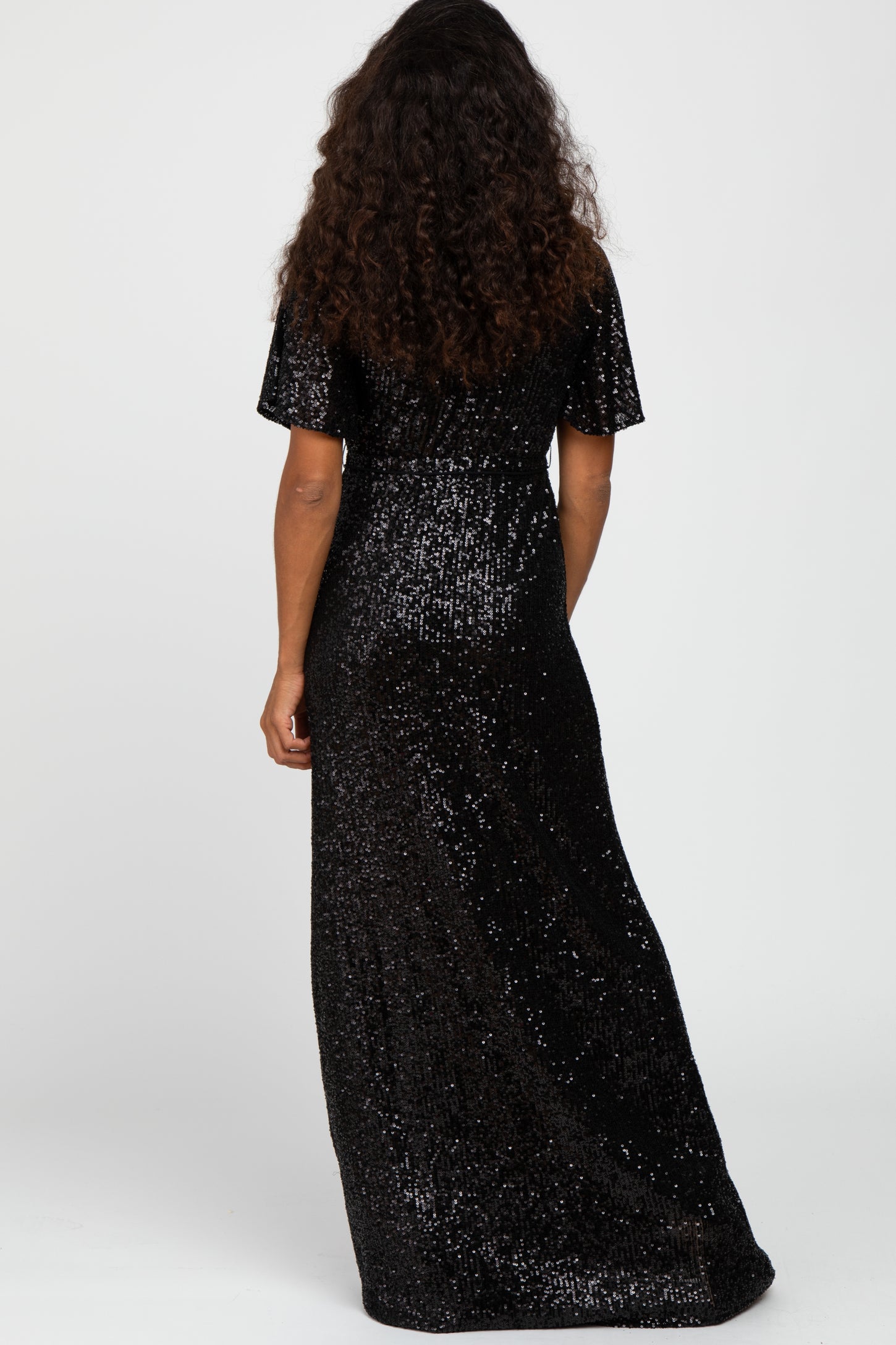 Black Sequin Short Sleeve Maxi Dress PinkBlush Black Sequin Short Sleeve Maxi Dress PinkBlush