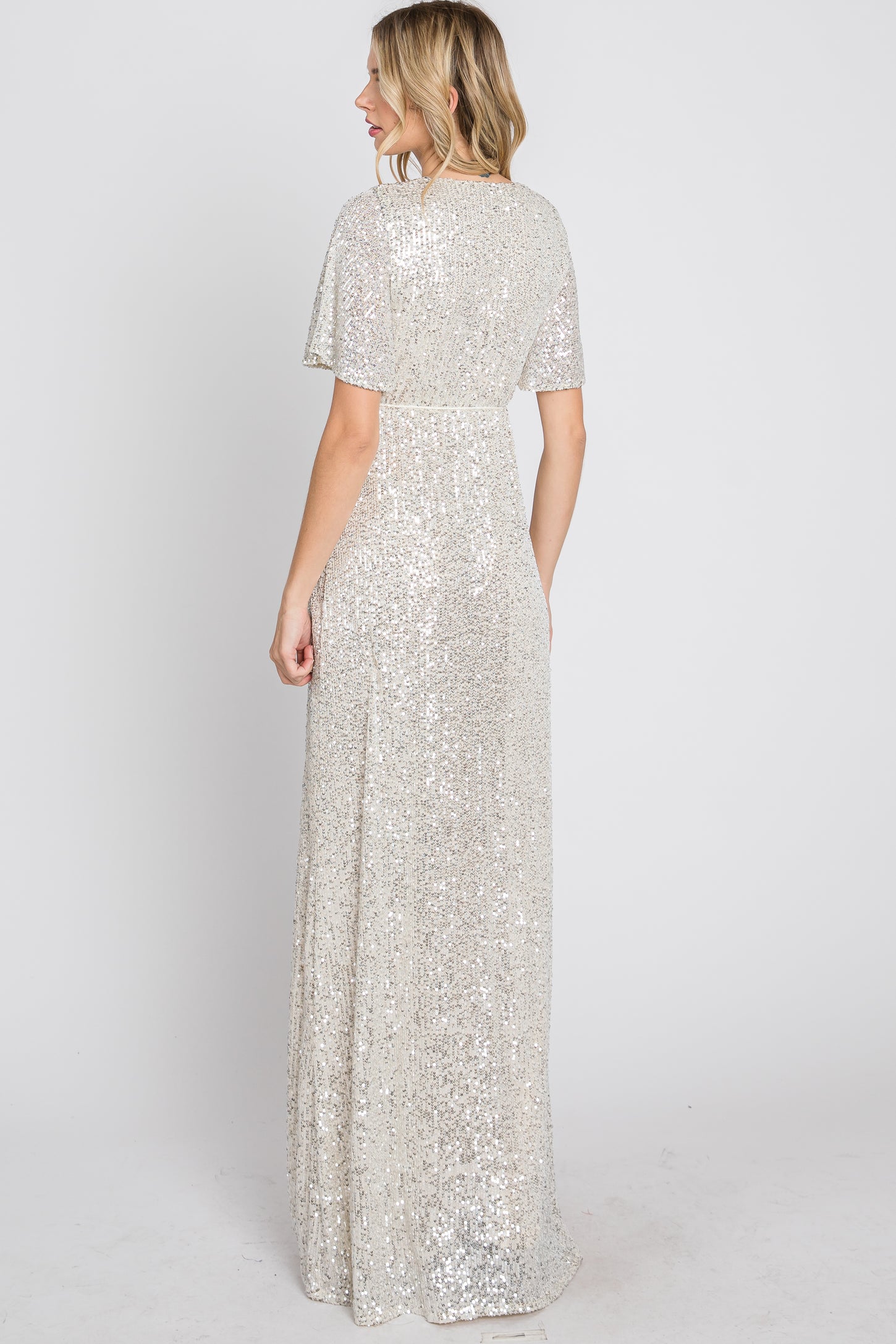 Cream Sequin Short Sleeve Maxi Dress PinkBlush Cream Sequin Short Sleeve Maxi Dress PinkBlush