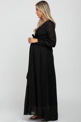 Black Metallic Striped Chiffon Maternity Maxi Dress