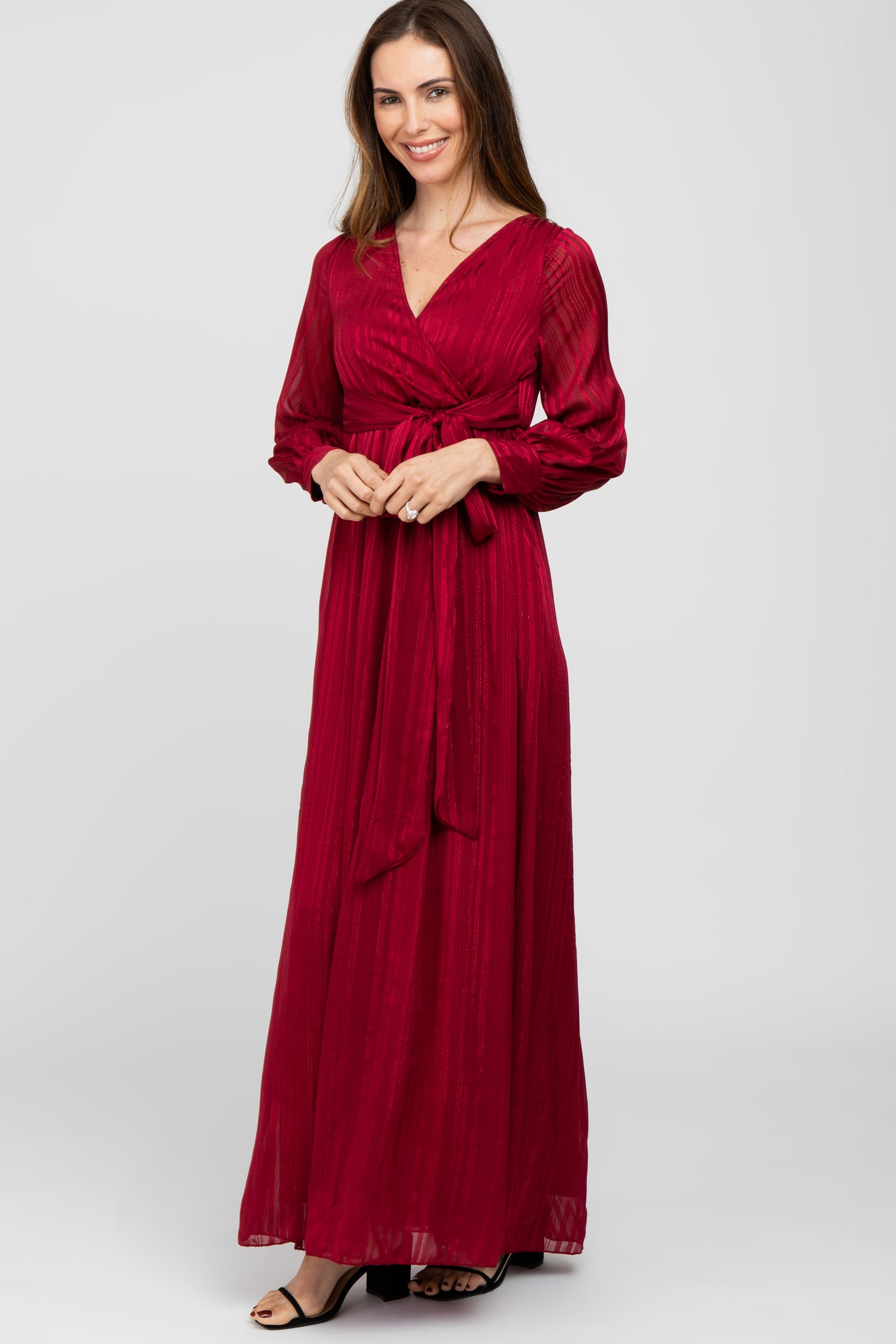 metallic pinstripe maxi dress Metallic-Striped Maxi Dress (Cloud)