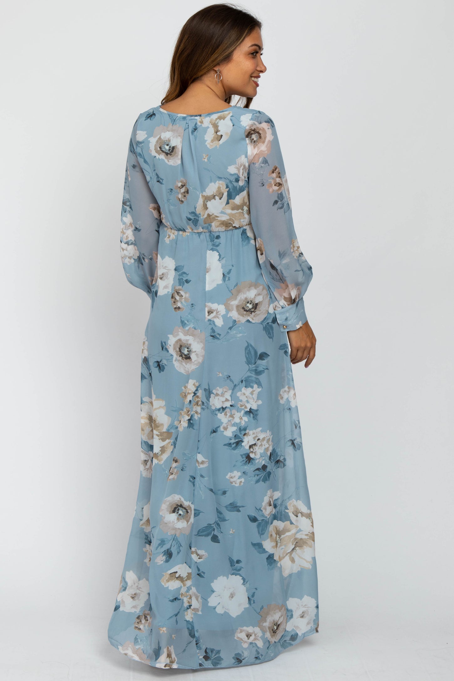 Light Blue Floral Chiffon Maternity Maxi Dress – PinkBlush