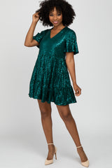 Emerald Green Sequin Tiered Short Sleeve Dress