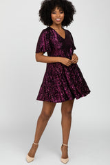 Purple Sequin Tiered Short Sleeve Dress