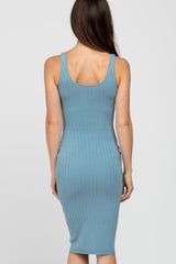 Light Blue Sleeveless Fitted Ribbed Dress