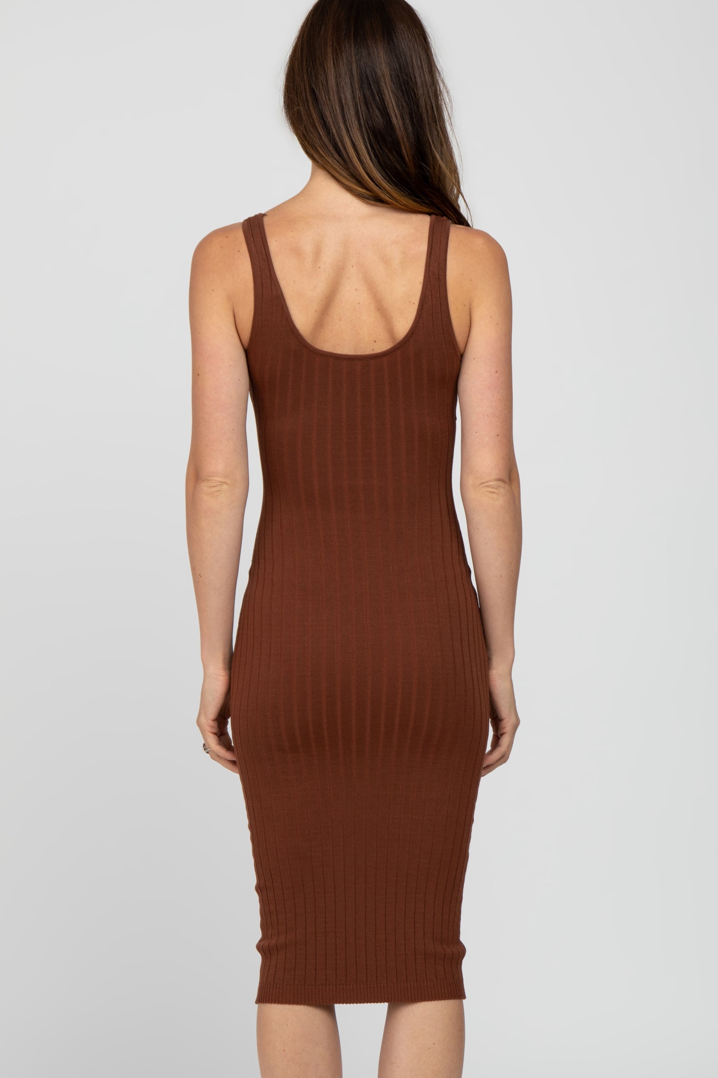 Brown Sleeveless Fitted Ribbed Dress