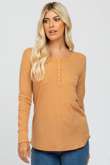 Gold Waffle Knit Front Snap Button Top
