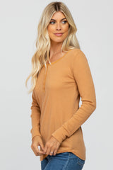 Gold Waffle Knit Front Snap Button Top