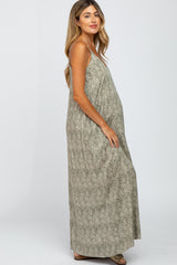 Olive Printed Sleeveless Maternity Maxi Dress