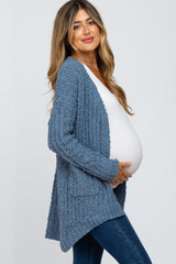 Blue Popcorn Knit Hi-Low Maternity Cardigan