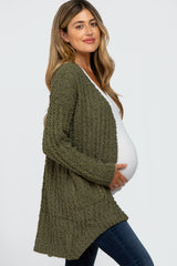 Olive Popcorn Knit Hi-Low Maternity Cardigan