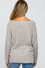 Grey V-Neck Side Slit Thick Knit Maternity Sweater