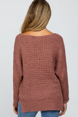 Rust V-Neck Side Slit Thick Knit Maternity Sweater