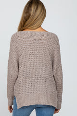 Mocha V-Neck Side Slit Thick Knit Maternity Sweater