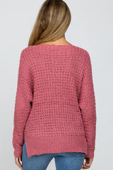 Mauve V-Neck Side Slit Thick Knit Maternity Sweater