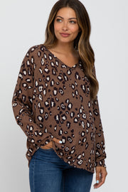 Mocha Leopard Print Knit Long Sleeve Maternity Top