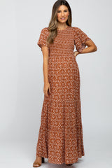 Rust Floral Smocked Front Maternity Maxi Dress