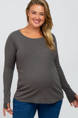Charcoal Ribbed Knit Long Sleeve Plus Maternity Top