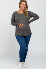 Charcoal Ribbed Knit Long Sleeve Plus Maternity Top