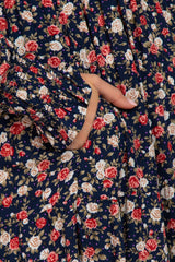 Navy Floral Long Sleeve Smocked Maternity Maxi Dress
