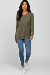 Olive Solid Ribbed Long Sleeve Top